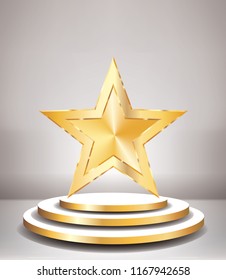 golden star on golden podium, vector template for cosmetics, show business, sports or something else
