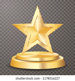 golden star on golden podium, vector background template for cosmetics, show business, sports or something else