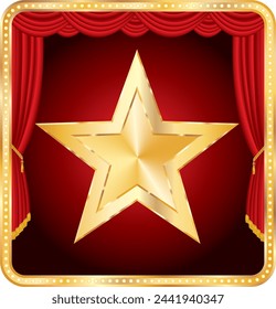 golden star on square red stage, vector illustration