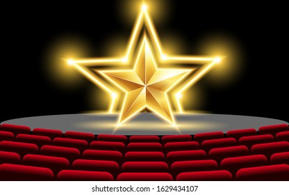 golden star on the stage in the hall