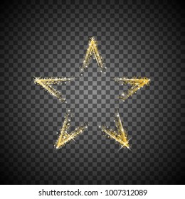 Golden star on transparent background. Holiday template. Golden grainy abstract texture with light effects. Design element for web banner or Christmas card. Vector illustration