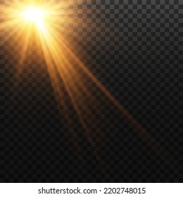 Golden star, on a transparent background, the effect of glow and rays of light, glowing lights, sun.vector.