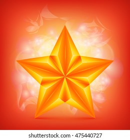 Golden Star over abstract shiny background. Vector illustration