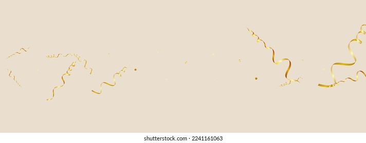Golden Star Paper Vector Panoramic Pink Background. Decoration Serpentine Design. Streamer Christmas Illustration. Yellow Abstract Branch.