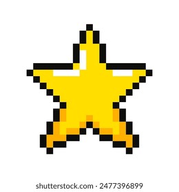 Golden Star, pixel item for game interface. Star magic game element. Star, 8 bit resource.