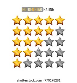 Golden star rating set with golden and silver stars. Vector illustration for your graphic design.