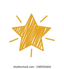 golden star with rays in handmade outline style. button for website or application. flat vector illustration isolated on white background
