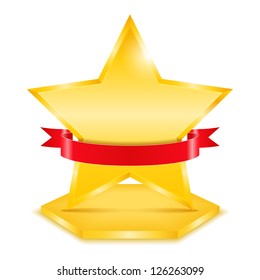 Golden star with red ribbon, vector eps10 illustration