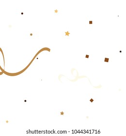 Golden star ribbon confetti. Fallen glitter vector background. White and yellow geometric stars and ribbons explosion for invitation card. New year and christmas celebration template.