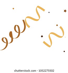 Golden star ribbon confetti. Fallen glitter vector background. White and yellow geometric stars and ribbons explosion for invitation card. New year and christmas celebration template.