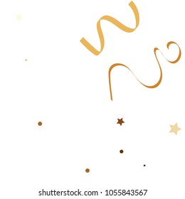 Golden star ribbon confetti. Fallen glitter vector background. White and yellow geometric stars and ribbons explosion for invitation card. New year and christmas celebration template.