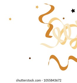Golden star ribbon confetti. Fallen glitter vector background. White and yellow geometric stars and ribbons explosion for invitation card. New year and christmas celebration template.
