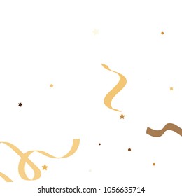 Golden star ribbon confetti. Fallen glitter vector background. White and yellow geometric stars and ribbons explosion for invitation card. New year and christmas celebration template.
