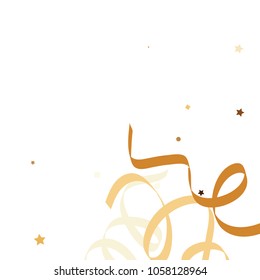 Golden star ribbon confetti. Fallen glitter vector background. White and yellow geometric stars and ribbons explosion for invitation card. New year and christmas celebration template.