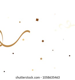 Golden star ribbon confetti. Fallen glitter vector background. White and yellow geometric stars and ribbons explosion for invitation card. New year and christmas celebration template.