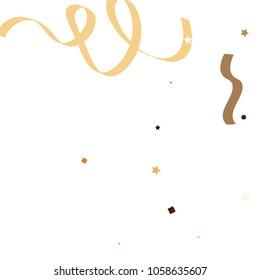 Golden star ribbon confetti. Fallen glitter vector background. White and yellow geometric stars and ribbons explosion for invitation card. New year and christmas celebration template.
