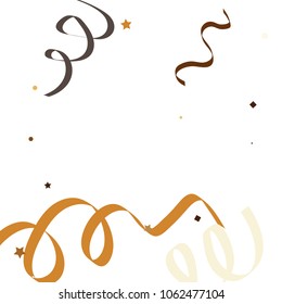 Golden star ribbon confetti. Fallen glitter vector background. White and yellow geometric stars and ribbons explosion for invitation card. New year and christmas celebration template.
