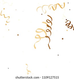 Golden star ribbon confetti. Fallen glitter vector background. Golden geometric stars and ribbons explosion for invitation card. Abstract design celebration template. New year, christmas, fun design.