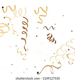 Golden star ribbon confetti. Fallen glitter vector background. Golden geometric stars and ribbons explosion for invitation card. Abstract design celebration template. New year, christmas, fun design.