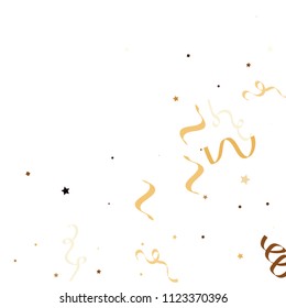 Golden star ribbon confetti. Fallen glitter vector background. Golden geometric stars and ribbons explosion for invitation card. Abstract design celebration template. New year, christmas, fun design.
