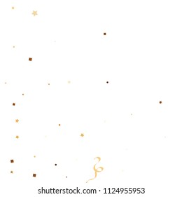 Golden star ribbon confetti. Fallen glitter vector background. Golden geometric stars and ribbons explosion for invitation card. Abstract design celebration template. New year, christmas, fun design.