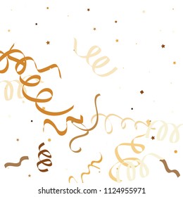 Golden star ribbon confetti. Fallen glitter vector background. Golden geometric stars and ribbons explosion for invitation card. Abstract design celebration template. New year, christmas, fun design.