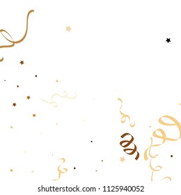 Golden star ribbon confetti. Fallen glitter vector background. Golden geometric stars and ribbons explosion for invitation card. Abstract design celebration template. New year, christmas, fun design.