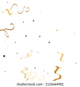 Golden star ribbon confetti. Fallen glitter vector background. Golden geometric stars and ribbons explosion for invitation card. Abstract design celebration template. New year, christmas, fun design.