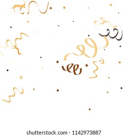 Golden star ribbon confetti. Fallen glitter vector background. Golden geometric stars and ribbons explosion for invitation card. Abstract design celebration template. New year, christmas, fun design.