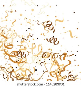 Golden star ribbon confetti. Fallen glitter vector background. Golden geometric stars and ribbons explosion for invitation card. New year, christmas, anniversary celebration template. Fun design.