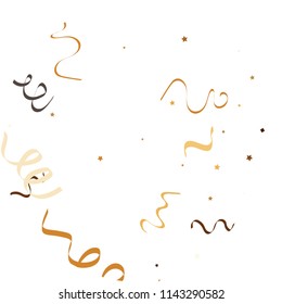 Golden star ribbon confetti. Fallen glitter vector background. Golden geometric stars and ribbons explosion for invitation card. Abstract design celebration template. New year, christmas, fun design.