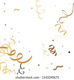 Golden star ribbon confetti. Fallen glitter vector background. Golden geometric stars and ribbons explosion for invitation card. Abstract design celebration template. New year, christmas, fun design.