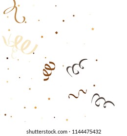 Golden star ribbon confetti. Fallen glitter vector background. Golden geometric stars and ribbons explosion for invitation card. Abstract design celebration template. New year, christmas, fun design.