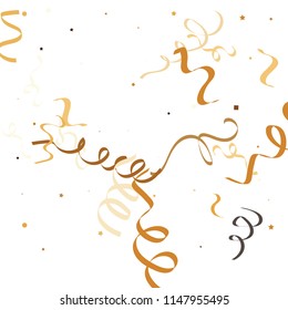 Golden star ribbon confetti. Fallen glitter vector background. Golden geometric stars and ribbons explosion for invitation card. Abstract design celebration template. New year, christmas, fun design.