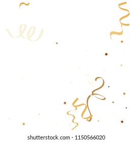 Golden star ribbon confetti. Fallen glitter vector background. Golden geometric stars and ribbons explosion for invitation card. Abstract design celebration template. New year, christmas, fun design.