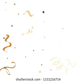 Golden star ribbon confetti. Fallen glitter vector background. Golden geometric stars and ribbons explosion for invitation card. Abstract design celebration template. New year, christmas, fun design.