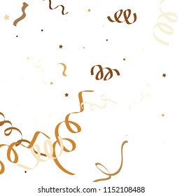 Golden star ribbon confetti. Fallen glitter vector background. Golden geometric stars and ribbons explosion for invitation card. Abstract design celebration template. New year, christmas, fun design.