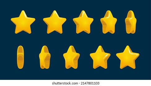 Golden star rotate animation, animated game sprite. Vector gold ui rate stars sequence frame, gui design elements yellow golden glossy assets for app user interface and score display, isolated bonus - Shutterstock ID 2147801103