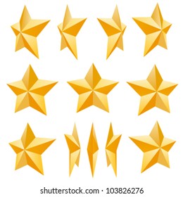 Golden star set. different angles. Vector illustration