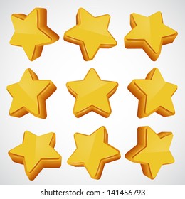 Golden star set. different angles. Vector illustration