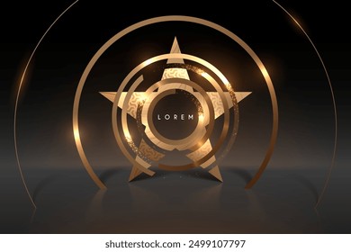 Golden star shape with circle lines and light effects
