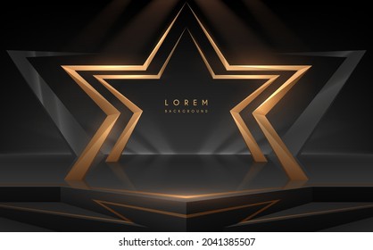 Golden star shape podium with light effect
