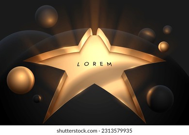 Golden star shape with spheres with light effect