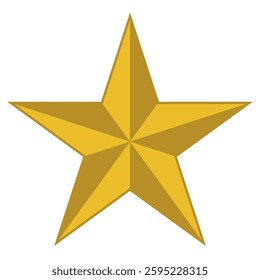 golden star shape symbol, vector illustration of five pointed star isolated on white background