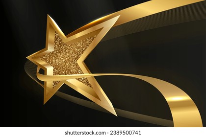 Golden star shape template with light effect