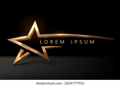 Plantilla de forma de estrella dorada sobre fondo negro