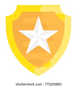 A golden star shield with big star flat icon