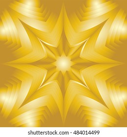 Golden Star. Shimmering Background. Visual Volume Effect. Polygonal Geometric Abstract Pattern. Suitable for textile, fabric, packaging and web design. Vector Illustration.