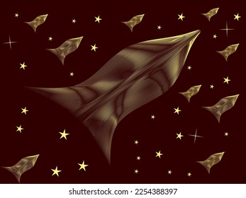 Golden star ships in space. It can be seen as capsules too