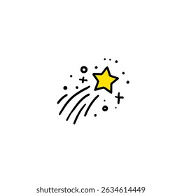 Estrela dourada atira brilhante no espaço de fundo branco
